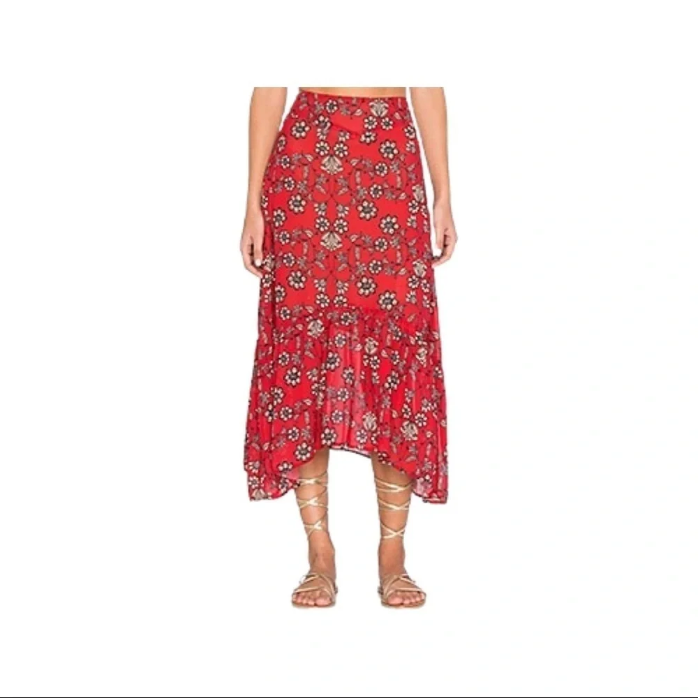 For Love & Lemons Pia Midi Skirt in Red (15)